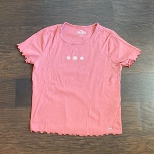 HOLISTER SMALL ORAGE STRETCH RUFFLED SHIRT SUN FLOWER DESIGN